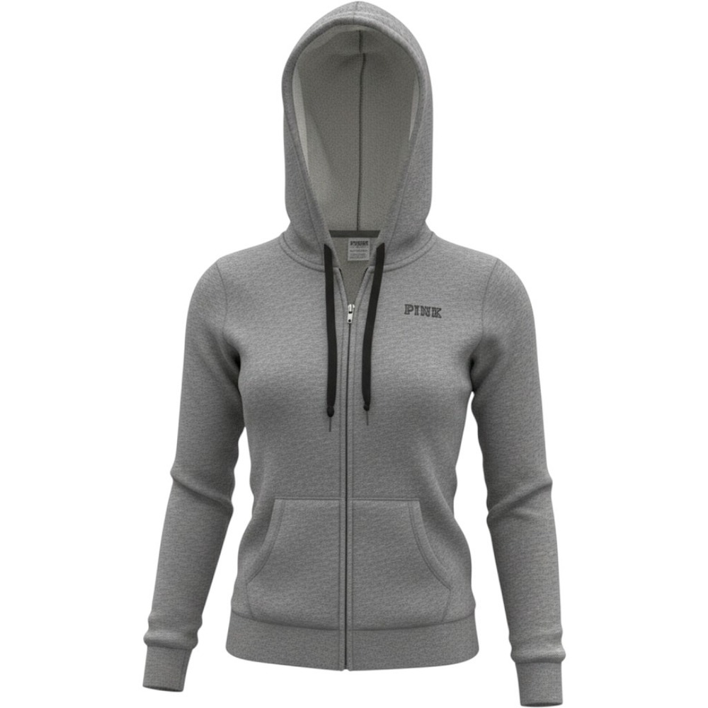 PINK Victoria's Secret Hoodie Women XS Gray Cotton Full Zip Sweatshirt